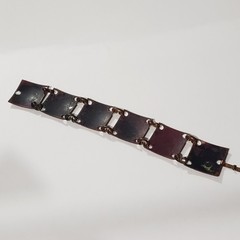 Vintage Copper Link Bracelet with Orange Enamel on Square Panels