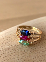 14K GOLD EMERALD GREEN,RUBY RED,SAPPHIRE BLUE CZ CUBIC ZIRCONIA WIDE BAND RING