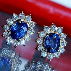 18k yellow gold earrings 1.2ct natural, treated sapphire dia stud 3.03gr N3713