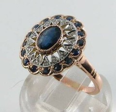 9K 9CT ROSE GOLD BLUE SAPPHIRE DIAMOND COCKTAIL CLUSTER RING FREE RESIZE