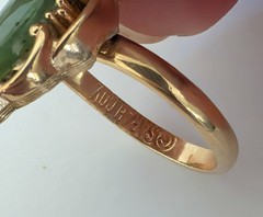 Vtg Sarah Coventry Faux Jade Ring 70s Signed Oriental Melody Adjustable