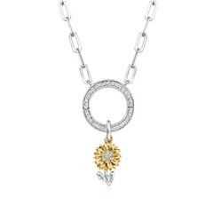 Ross-Simons Sterling Silver and 14kt Yellow Gold Sunflower Charm with Diamonds