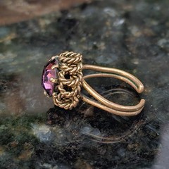 VTG Austrian Crystal RING Twist Brass Purple Glass Cocktail Dome 6.5 Adjustable