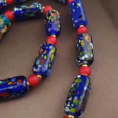 Vintage Venetian Midnight Mosaic Trade Glass Bead Necklace 24in 6.2–20.1mm
