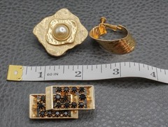 VINTAGE 80s 90s Gold Tone Faux Pearl EARRINGS Hoops Rhinestone Brooch CLIP LOT