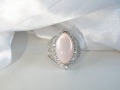 Large Sterling Silver 925 Pink MOP White Topaz Statement Ring Size 7