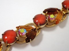 Vtg Juliana DeLizza & Elster 5 Link Pink Red Yellow Navette Rhinestone Bracelet