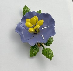 Vintage 1960’s Lavender & Yellow Enamel with Green Leaves Flower Brooch Pin