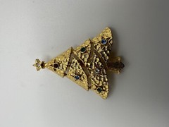 Vintage Gold Christmas Tree Brooch Multi Colored Rhinestone 4.5cm BB15