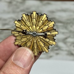 Vintage Deco Revival Brass Sunburst Brooch 1940s 1950s Geometric Pin