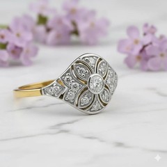 Art Deco Moissanite Cluster Vintage Floral Engagement Ring 935 Argentium Silver