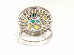 Amazing 5.22ctw Fancy Yellow Sapphires & Vivid Green Emeralds Cluster Women Ring