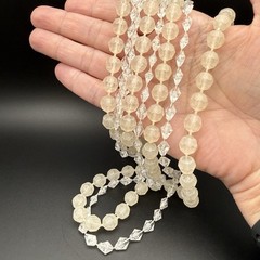 Vintage Frosted Lucite Beaded Necklace Multi Strand Clear Faceted Crystal Style