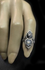 ANTIQUE BELAIS 14K White Gold FILIGREE DIAMOND ONYX RING – size 4