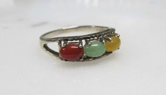 Beautiful 3 Stone Jade Sterling Silver Ring ~ Size 9.75 ~ 3.3g ~ 11-A605