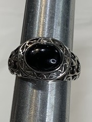 Sterling Silver Black Onyx Oval Signet Ring Filigree Frame Domed Sz9.5 5.7gr