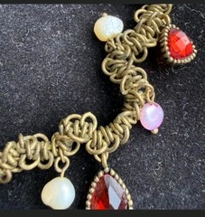 Vintage Gold Tone Stretch Charm Bracelet Red Pink Green Glass Beaded Statement