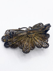 Vintage 800 Silver Filigree Butterfly Brooch Gold Wash 3D Layered Pin