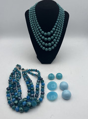 Vintage MCM Jewelry Mixed Lot Necklace, Clip on Earrings Jewelry – Teal