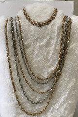 Vintage Multi-strand Gold Silver Tone Twisted Necklace 24” Bracelet 8” Statement