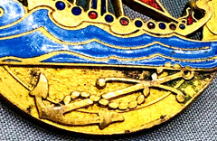 Vtg. LAGERSTROMS MJOLBY Sweden Mid Century Gold Tone w Enamel Viking Ship Pin