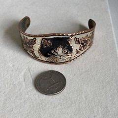 Copper Reflections Cat Kitten Copper Cuff Bracelet Handcrafted Floral Adjustable