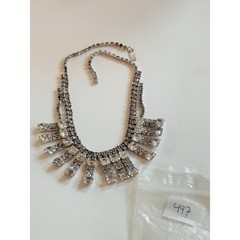 VTG Crystal Rhinestone Necklace choker Silver Clear Elegant Baguettes Bib 14.5″