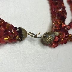 Vintage 6-strand Bohemian Glass Bead Necklace ~ 36” ~ Red Amber ~ NO CLASP