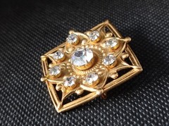 Vintage USSR Brooch | Art Deco Style | Gold Tone Brass with White Glass Stone