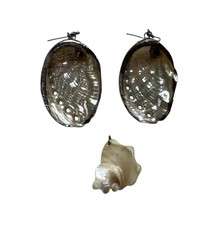 Vintage Iridescent abalone sea shell 2 inch earrings & Smal Pendant