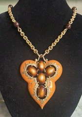 Vintage SIGNED JOMAZ Statement Pendant Gold Tone Necklace Faux Tortoise Cabochon