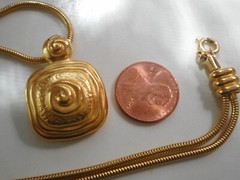 Vtg Crown Trifari Square Clip Earrings with Trifari TM Snake Chain Pendant