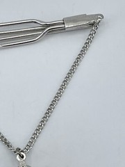 Tie Clip bar Miners Pick Axe & Shovel pave set Spinel silver tone