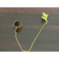 VTG Gold Tone Byzantine Revival Single Cuff Drape Chain Earring Goth Medieval