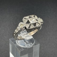 Vintage Art Deco Style Sterling Silver Designer Marked Inset Crystal Ring Size 9