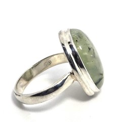 Prehnite gemstone open work large green gemstone sterling silver ring size 8.5