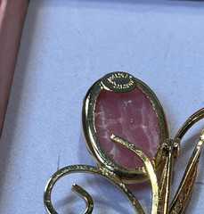 Vintage 1/20 12K Gold Filled Brooch & Oval Rhodochrosite 3/4″ L Gold Stem & Leaf