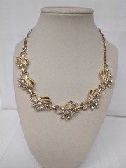 Vintage Costume Necklace Rhinestones Gold Tone Pristine Condition Coro-like