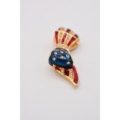Carolee Vintage American Flag Bow Pin Brooch Pave Crystal Gold Signed 80s BinAP