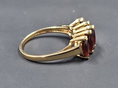 Vintage Almandine Garnet Ring, Five Stone 14K Gold Band Size 9