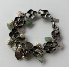 Mary DeMarco Bracelet Butterfly Opaline Glass Rhinestone Vintage Silver Tone Y2K