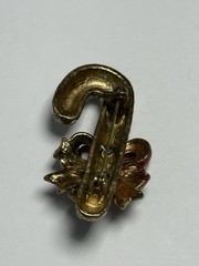 Vintage Christmas Enamel Candy Cane Brooch With Holly & Bow & Clear Rhinestones