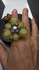 2 Vtg Stretch Rings Purple Rhinestone Dome & Yellow Flower Statement Cocktail Lo
