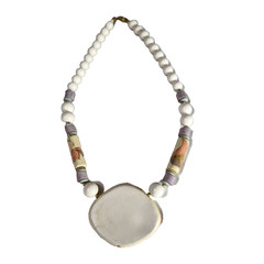 Floral Pendant Necklace Marked Japan Plastic & Stone Beads 19 In. End to End