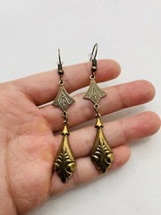 Vintage Style Art Nouveau Gold Tone Long Elegant Teardrop Dangle Hook Earrings