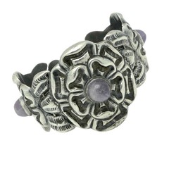 1930’s Wide Mexico City Amethyst Repoussé Sterling Silver Floral Bracelet