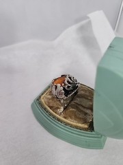 Western Germany Large Topaz Glass Rhinestone Ring Art Nouveau Silver-toned Adj.