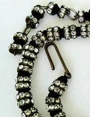 Vintage Black Glass Bead & Channel Set Beaded Rhinestone Necklace