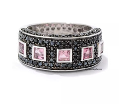 Square Bezel Set Aqua Pink Aquamarine With Black Onyx 2.08TCW Modern Women Band
