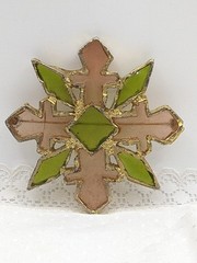Joy Brooch Plique a Jour 3×3″ Maltese Cross Stained Glass Les Bernard Brutalist